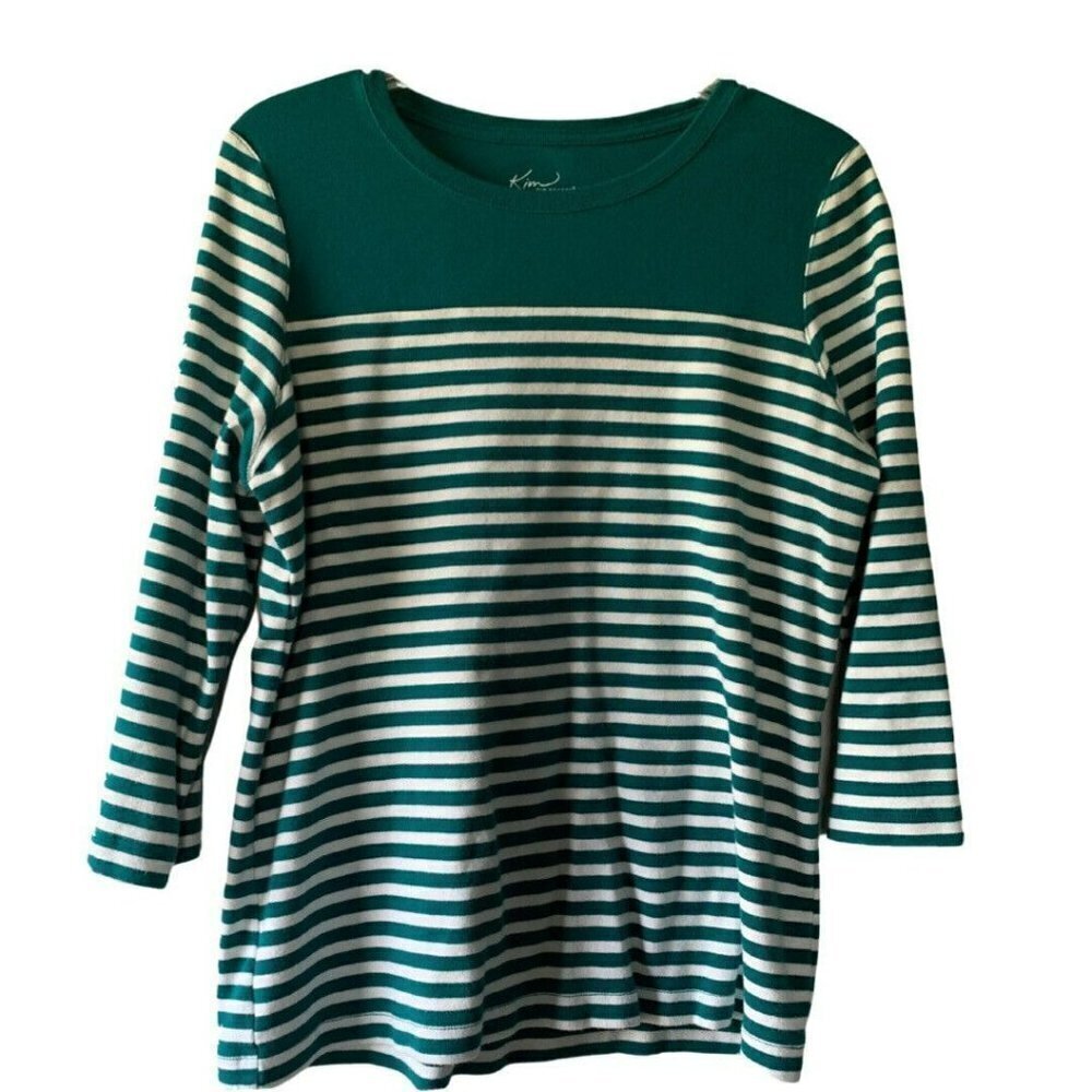 womens large kim rogers tops Green Striped 3/4 Sleeves